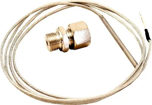 Temperatursensor mit Anschluss für Heizungsanwendungen, mit einem PT100-Sensor und einem Verbindungsschlauch, geeignet für Produkte der Marke Wolf.